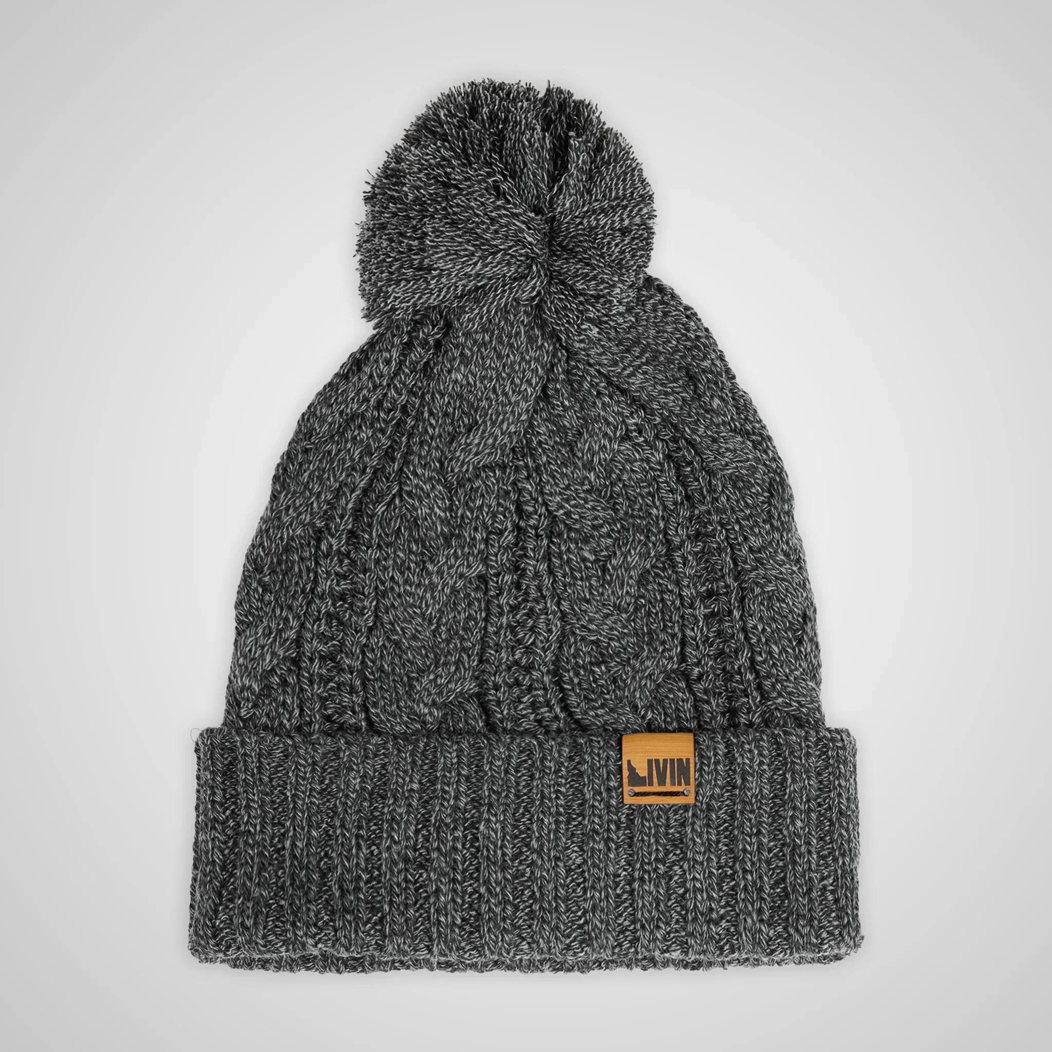 Women's Livin Pom Pom Beanie | Black Heather - Bamboo Tag