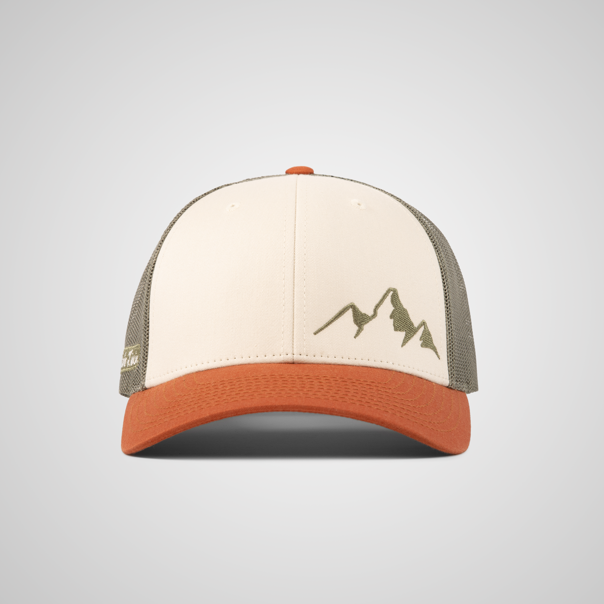 Low Profile Peak Trucker Hat | Cream/Loden/Orange