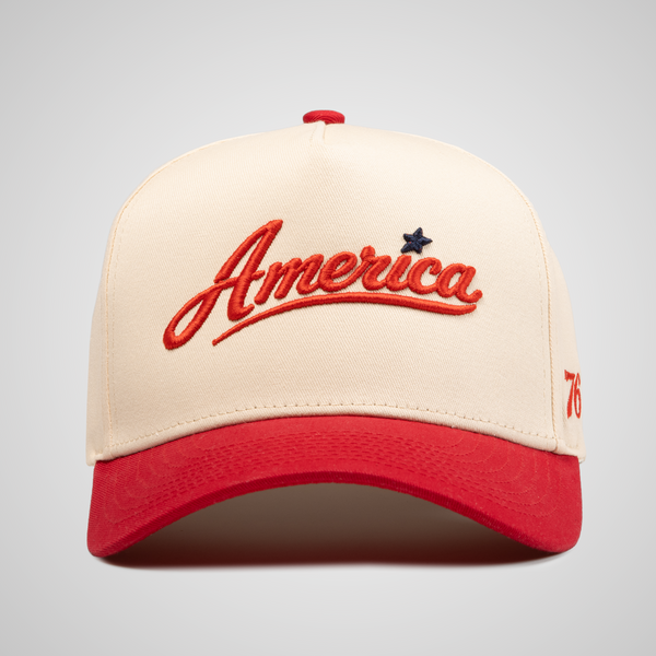 America Script Retro Hat | Beige/Red