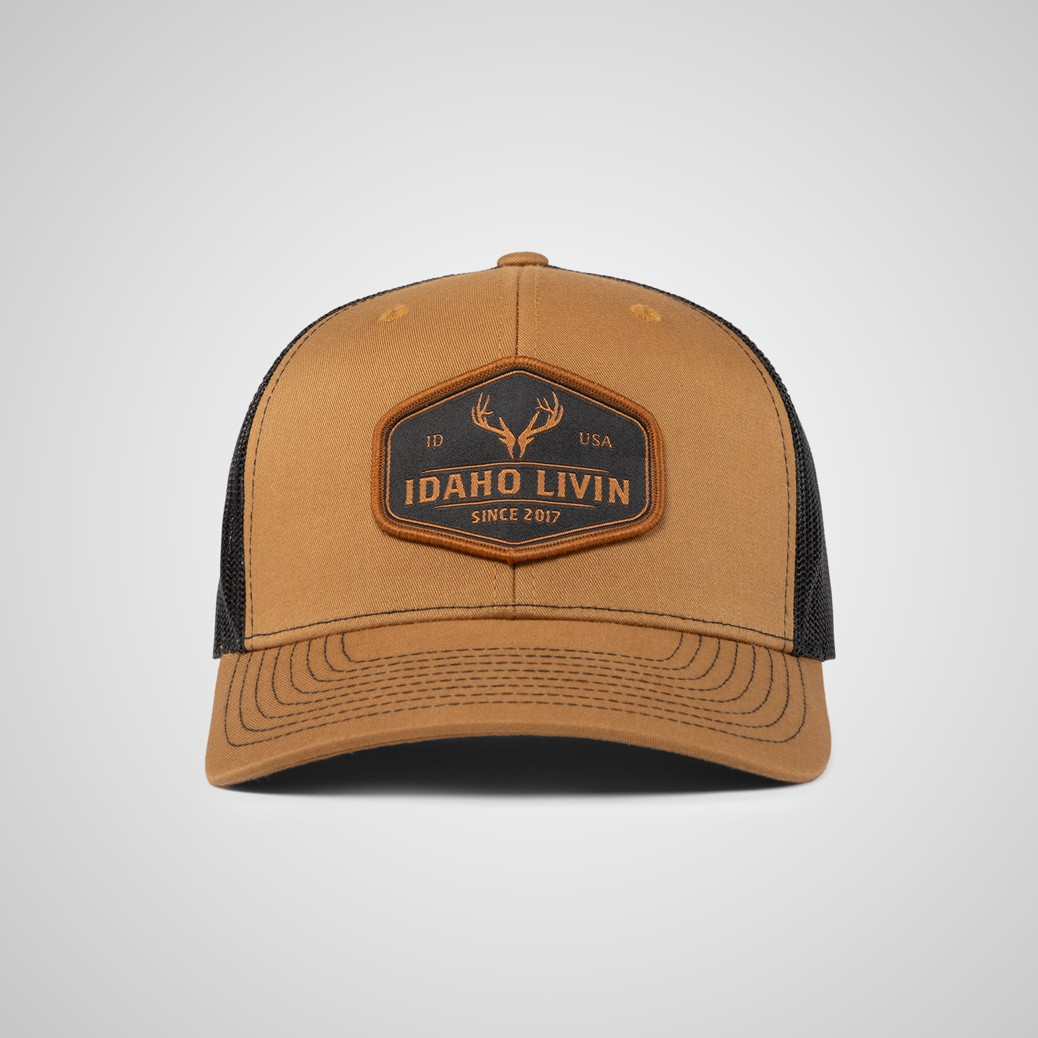 Elk Woven Patch Trucker Hat | Carmel/Black