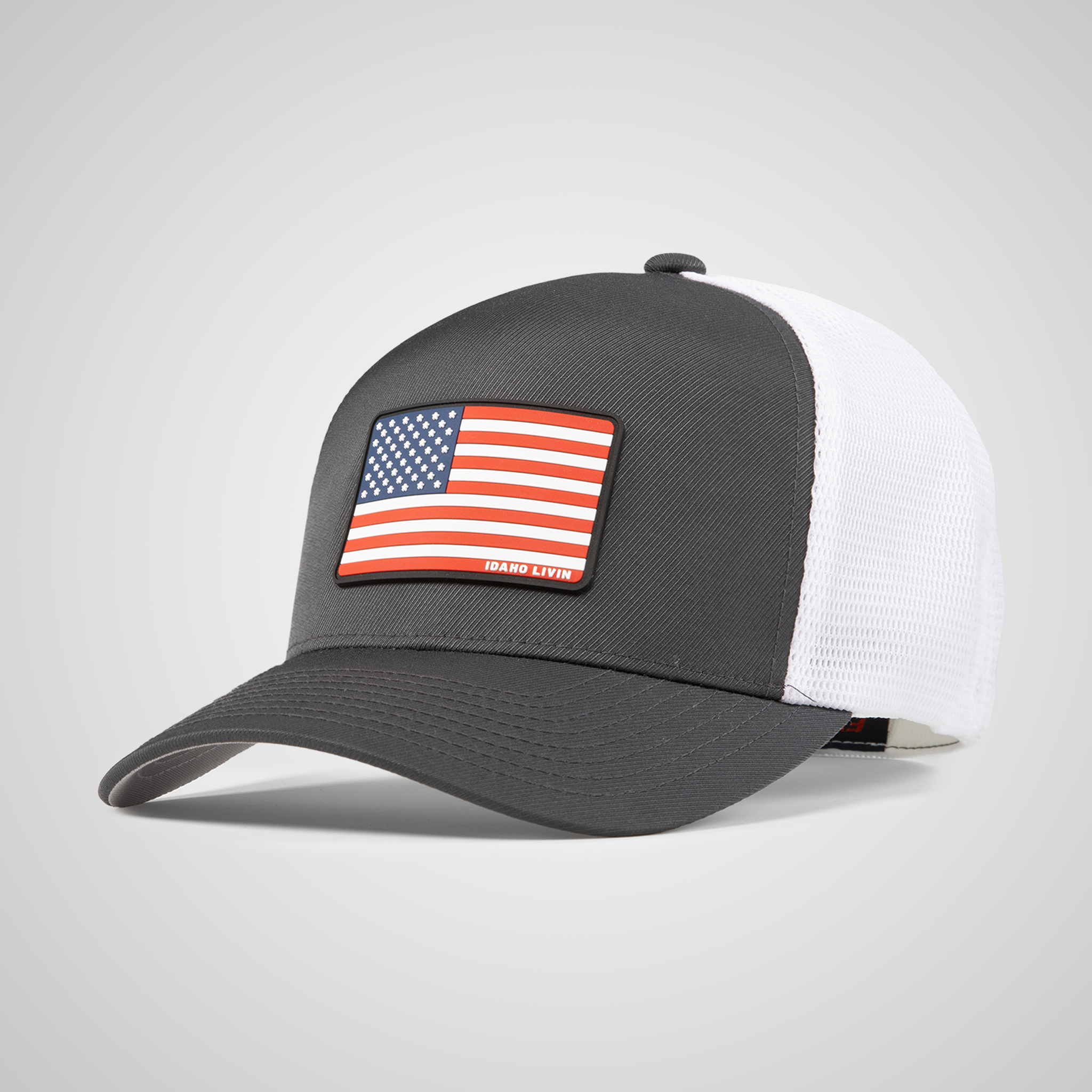 American Flag Patch Flexfit Hat | Charcoal/White