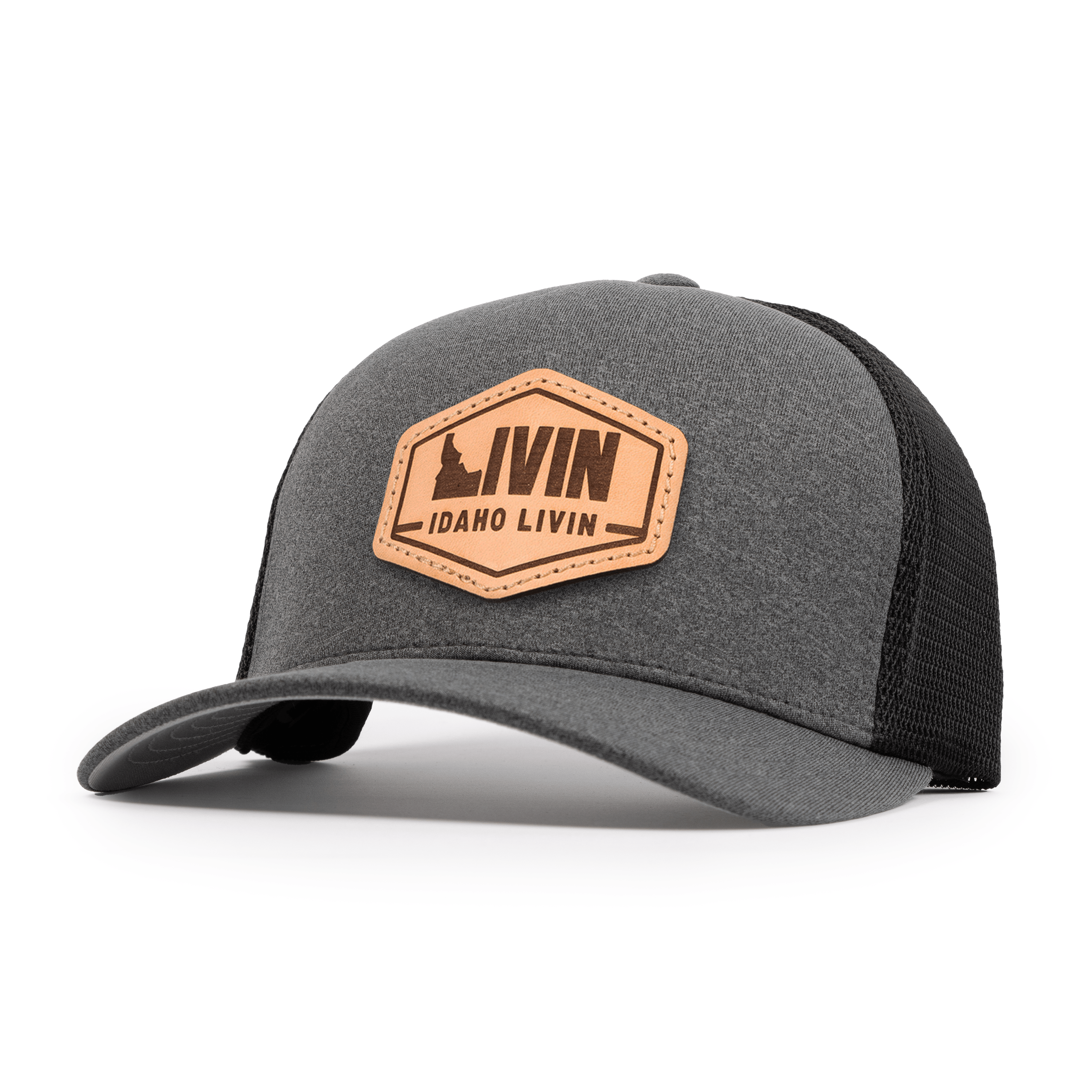 Hex Leather Patch FlexFit Meshback Hat - Idaho Livin