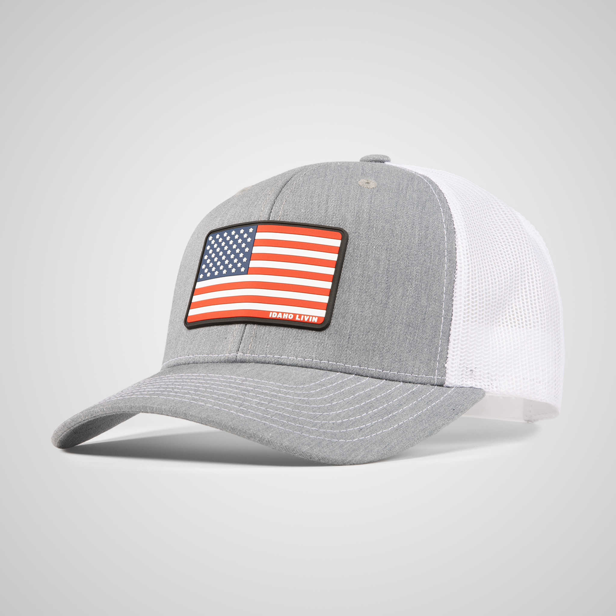 American Flag Patch Trucker Hat | Heather/White