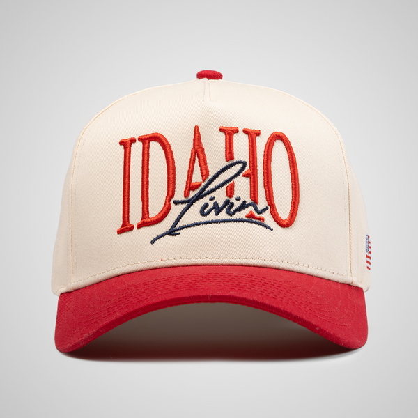 Idaho Script Retro Hat | Beige/Red