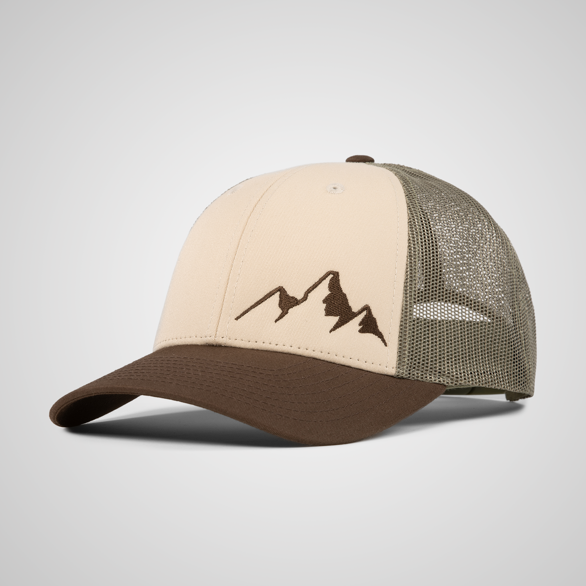 Low Profile Peak Trucker Hat | Beige/Loden/Brown