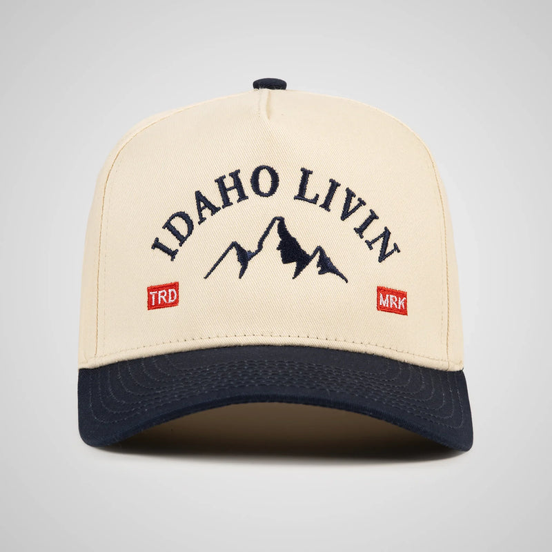 Mountain Peak Retro Hat - Beige/Navy - Idaho Livin