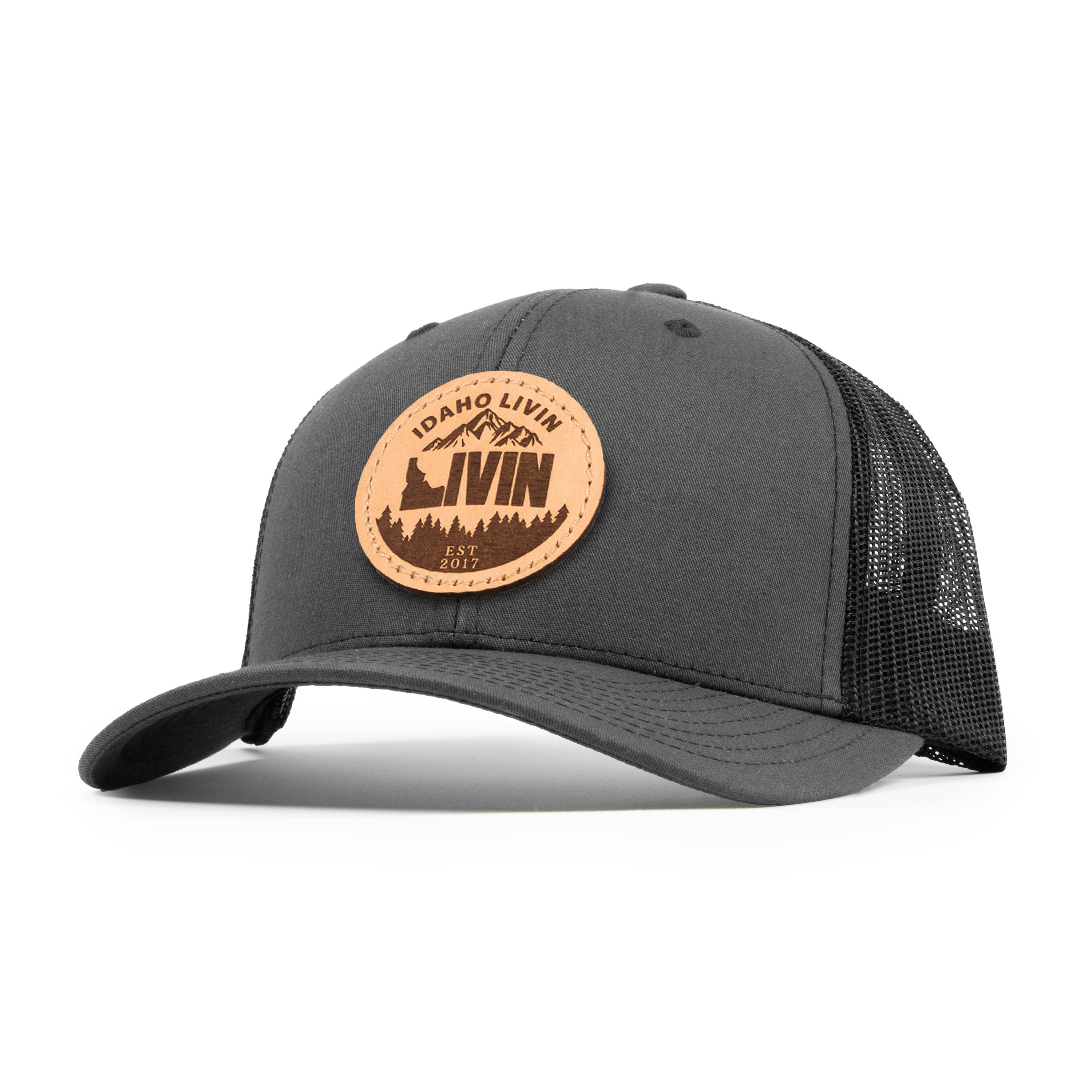 Idaho Livin: Unisex Circle Leather Patch Trucker Hat - Versatile Style