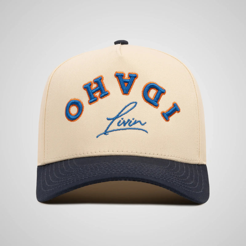 Upside Down Retro Hat - Beige/Navy - Idaho Livin